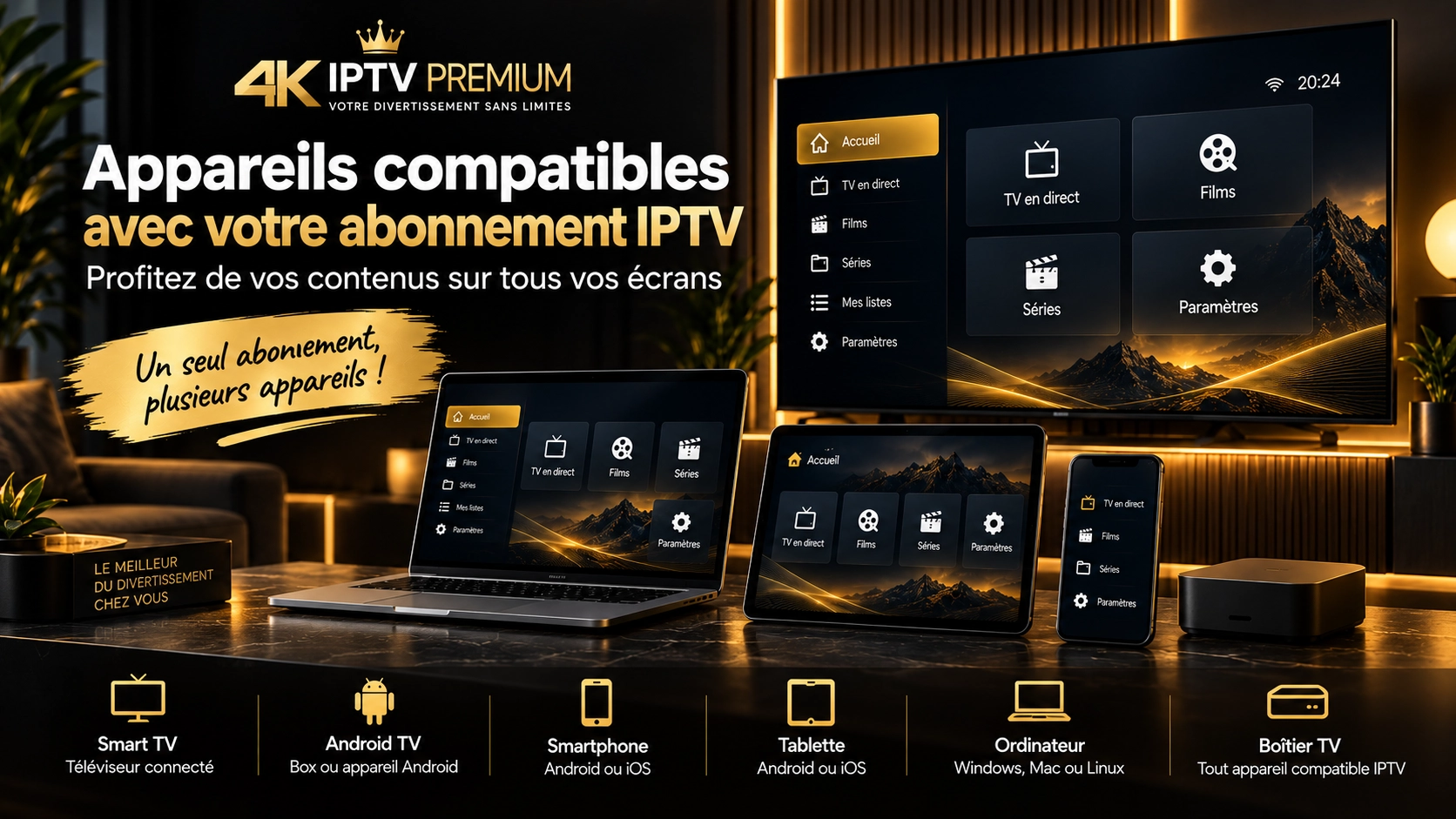 Appareils compatibles avec un abonnement IPTV sur plusieurs écrans